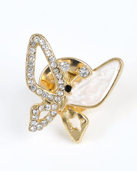 Brosa martisor fluture auriu cu alb