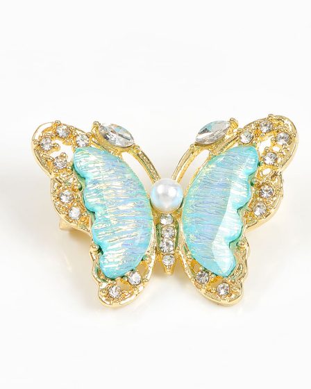 Brosa martisor fluture auriu cu aripi bleu