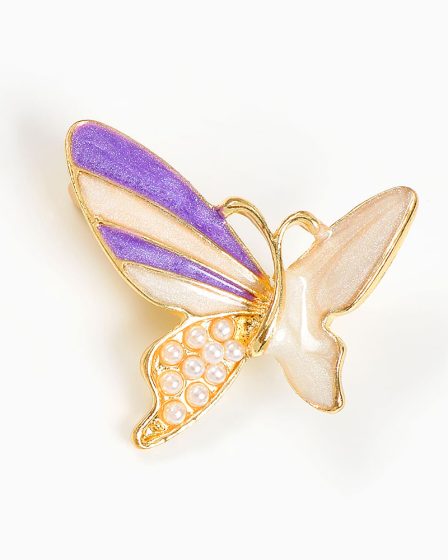 Brosa martisor fluture auriu cu aripi mov