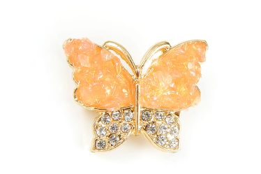 Brosa martisor fluture auriu cu aripi portocalii