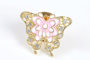 Brosa martisor fluture auriu cu aripi roz