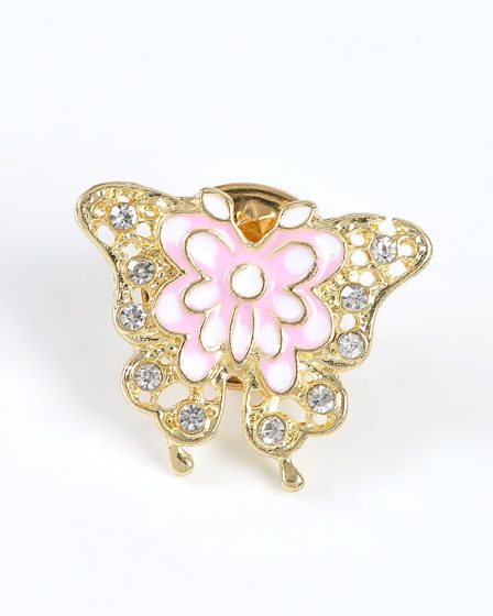 Brosa martisor fluture auriu cu aripi roz