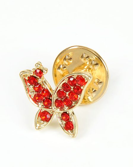 Brosa martisor fluture auriu cu pietre mici rosii