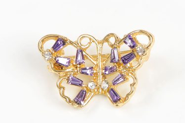 Brosa martisor fluture auriu cu pietre mov