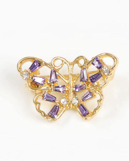 Brosa martisor fluture auriu cu pietre mov