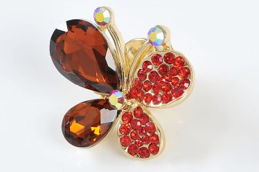 Brosa martisor fluture auriu cu pietre rosii