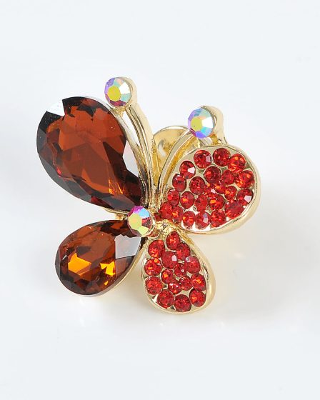 Brosa martisor fluture auriu cu pietre rosii