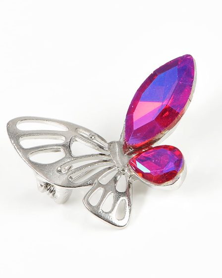 Brosa martisor fluture cu aripi argintii si fucsia