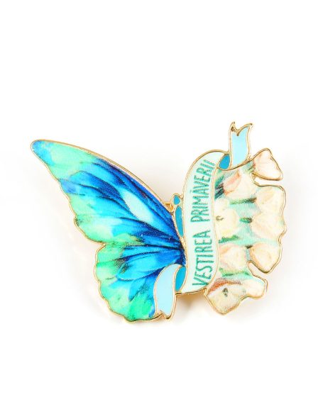 Brosa martisor fluture cu mesaj: Vestirea primaverii!