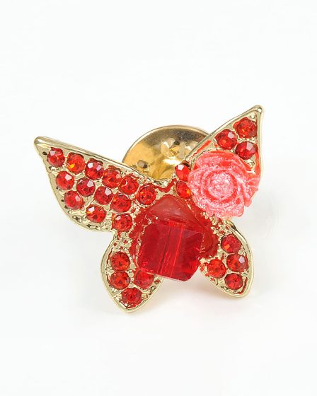 Brosa martisor  fluture cu pietre rosii