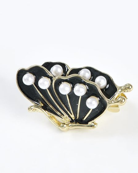 Brosa martisor fluture negru cu perle