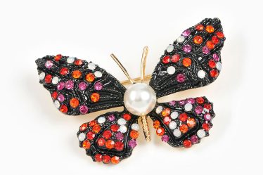 Brosa martisor fluture negru cu pietre rosii