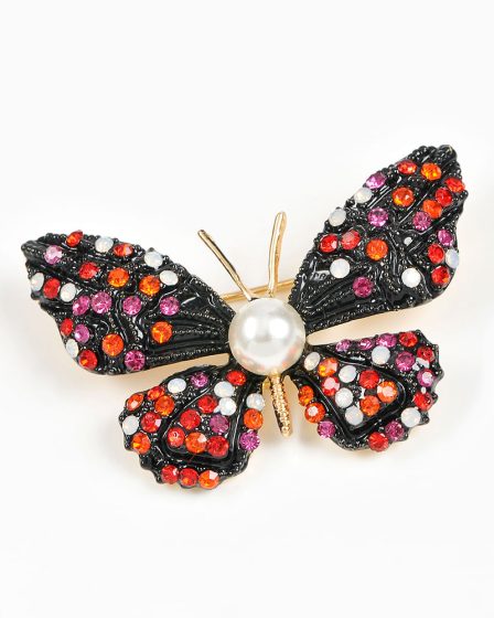 Brosa martisor fluture negru cu pietre rosii