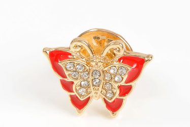 Brosa martisor fluture rosu cu pietre albe