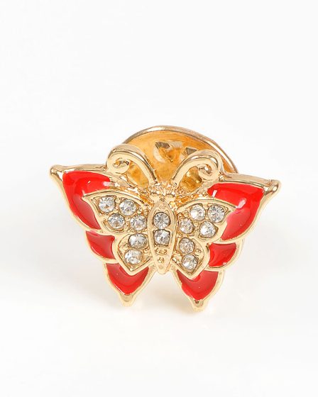 Brosa martisor fluture rosu cu pietre albe