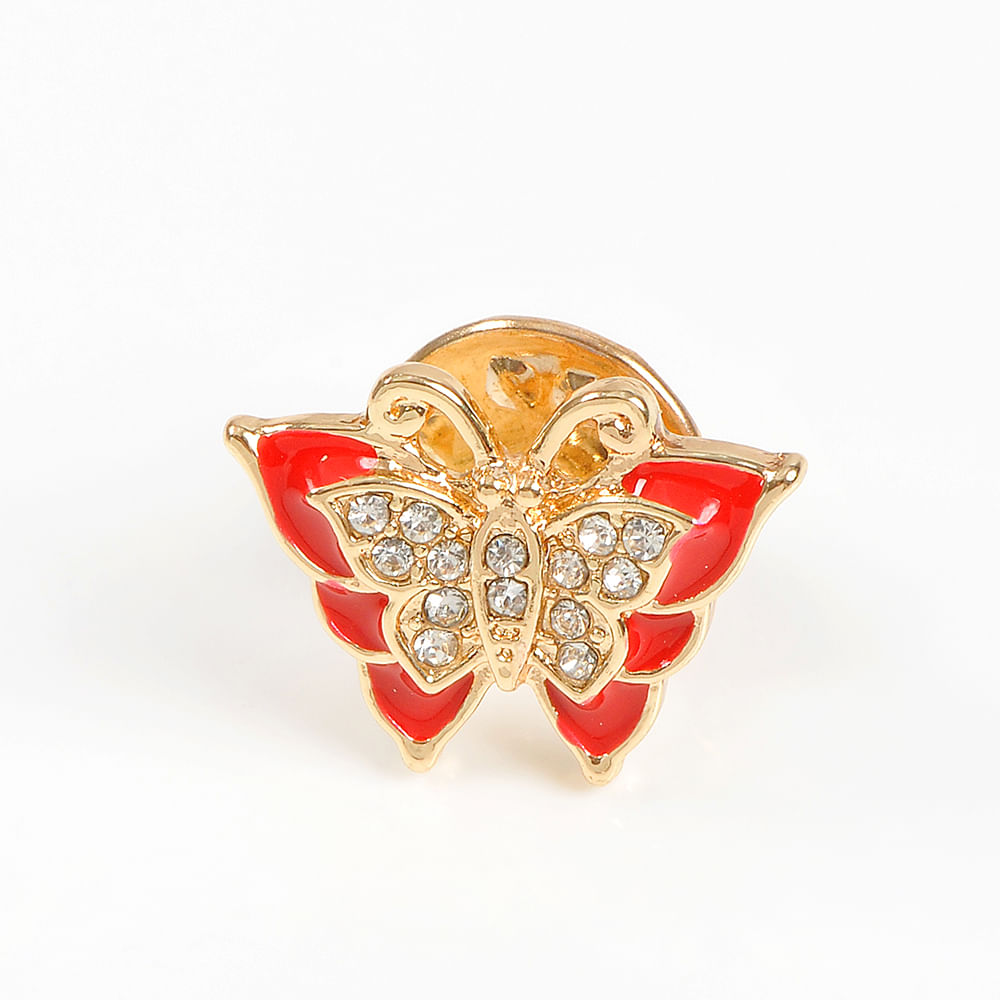 Brosa martisor fluture rosu cu pietre albe