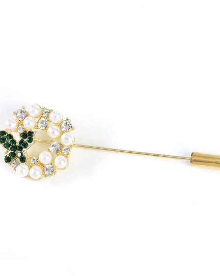 Brosa martisor fluture verde si perle albe