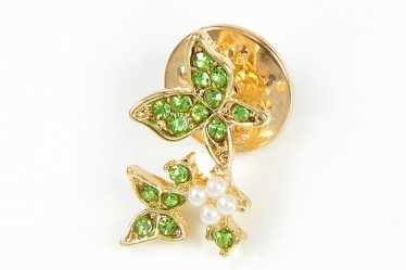 Brosa martisor fluturi aurii cu pietre verzi