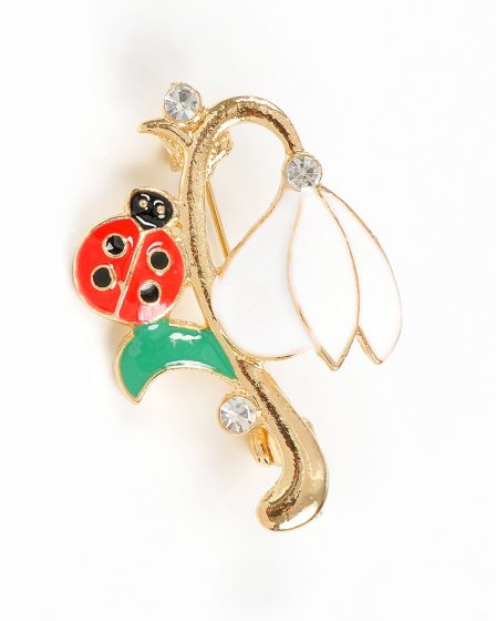 Brosa martisor ghiocel cu gargarita rosie