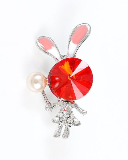 Brosa martisor iepure cu piatra rosie