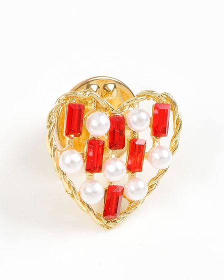 Brosa martisor inima cu perle si pietre