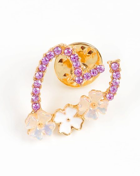 Brosa martisor inima mov cu flori multicolore