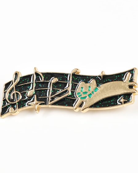 Brosa martisor pisica aurie cu note muzicale