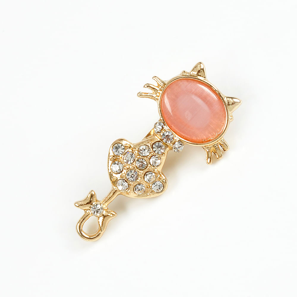 Brosa martisor pisica cu pietre albe