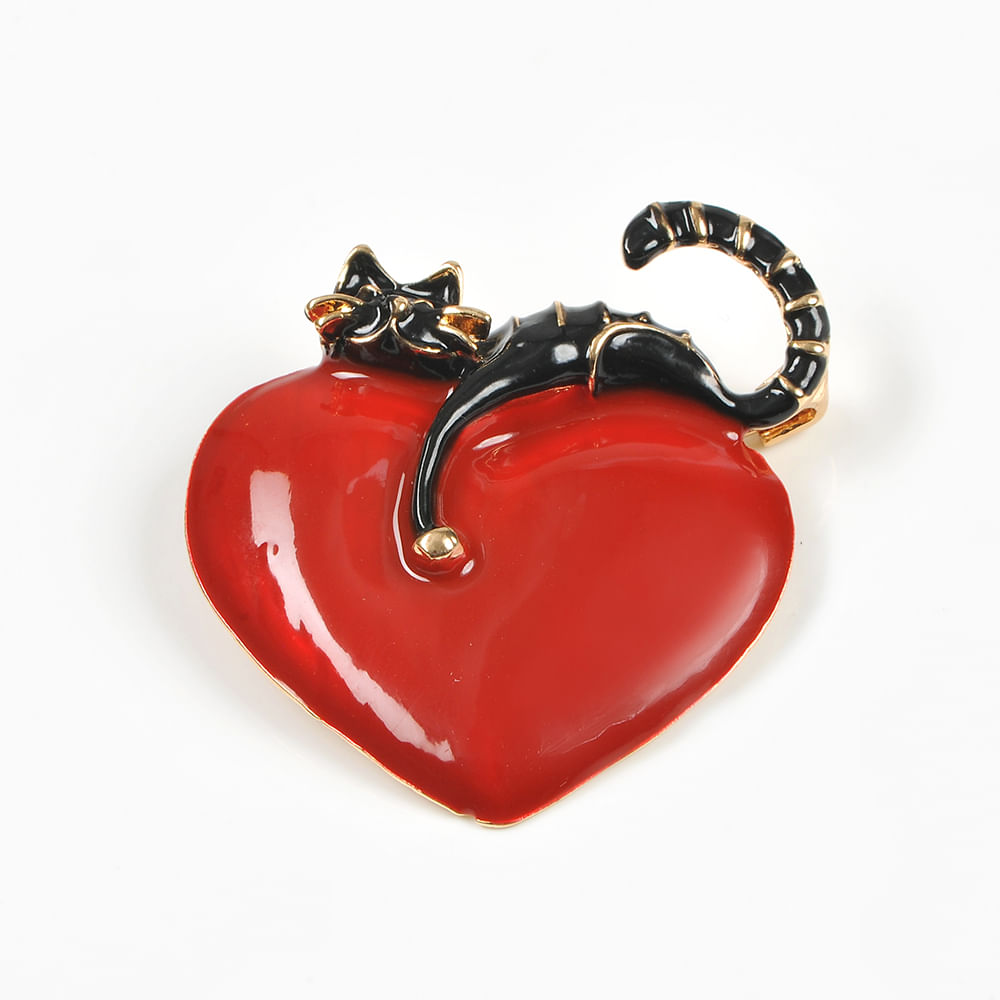 Brosa martisor pisica neagra pe inima