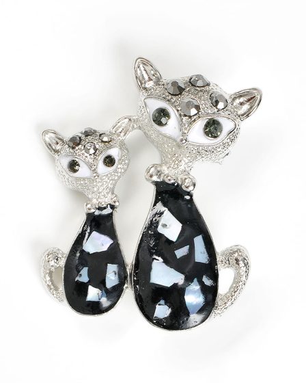 Brosa martisor pisici  decorate cu pietre negre