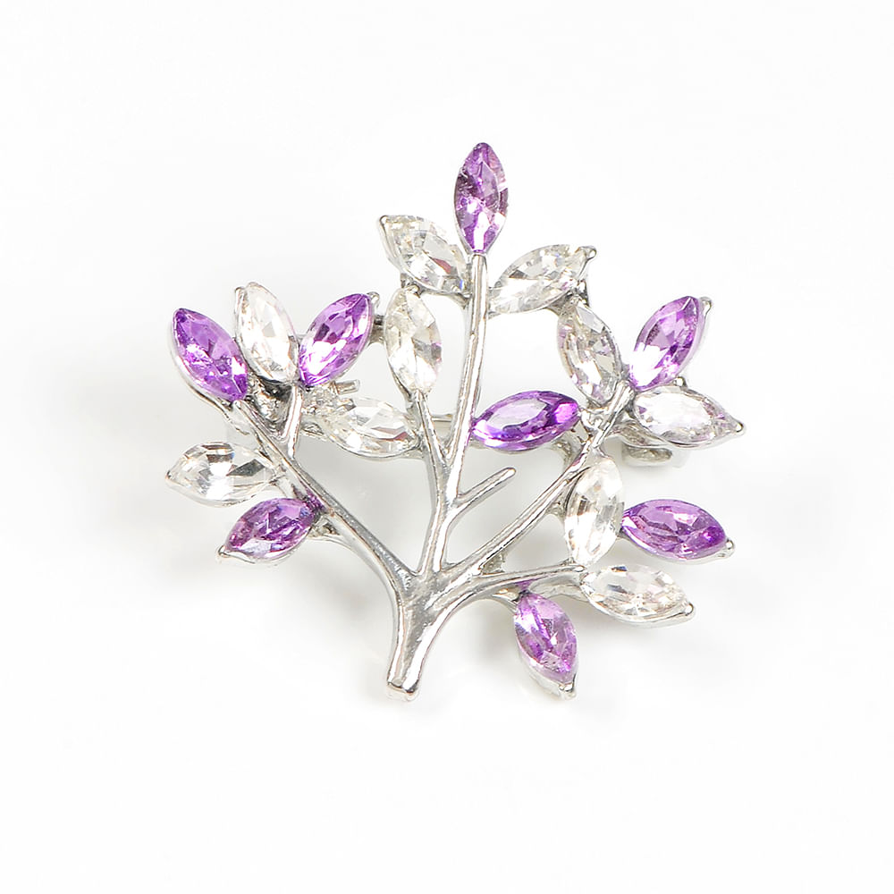 Brosa martisor pom cu pietre albe si mov