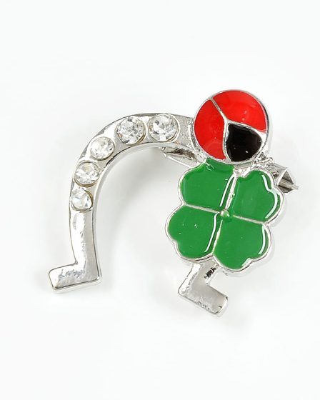 Brosa martisor potcoava argintie cu trifoi