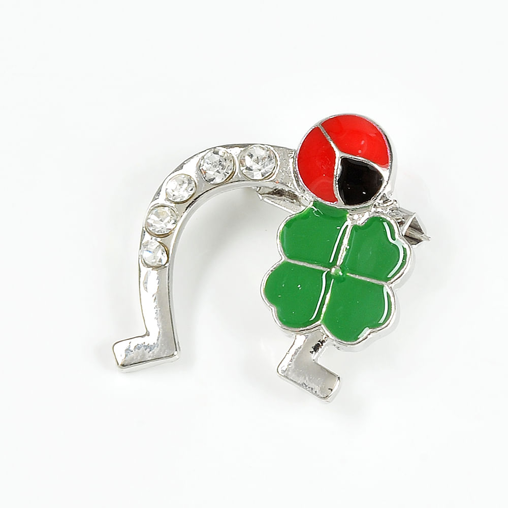 Brosa martisor potcoava argintie cu trifoi