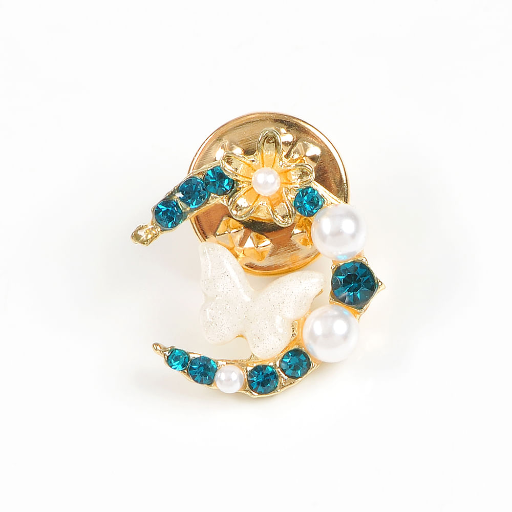 Brosa martisor potcoava cu perle si pietre turcoaz