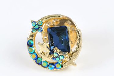 Brosa martisor semiluna cu pietre albastre