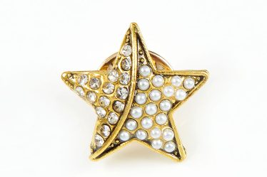 Brosa martisor stea aurie cu perle albe