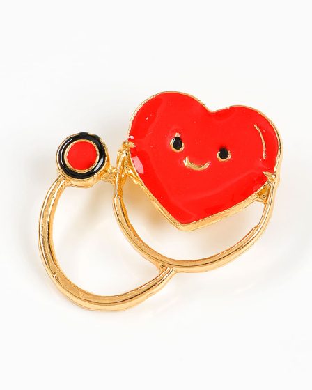 Brosa martisor stetoscop auriu cu inima rosie