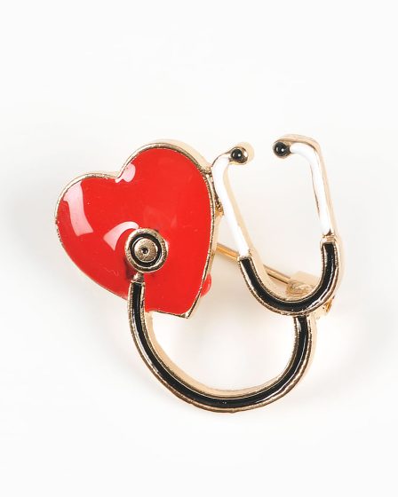 Brosa martisor stetoscop cu inima rosie
