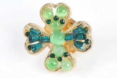 Brosa martisor trifoi auriu cu margele verzi