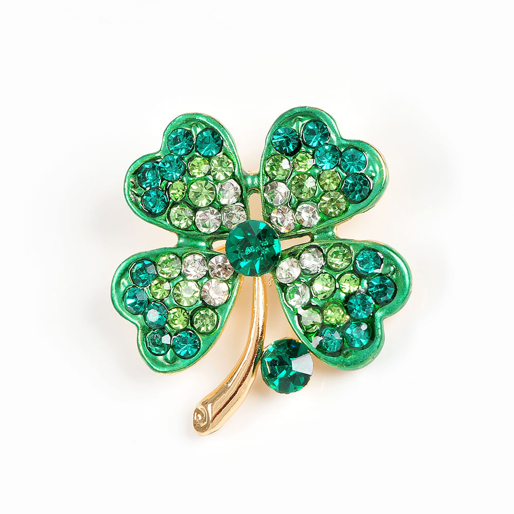 Brosa martisor trifoi cu pietre verzi