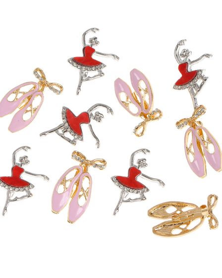 Set 10 brose martisor balerine cu pantofi roz