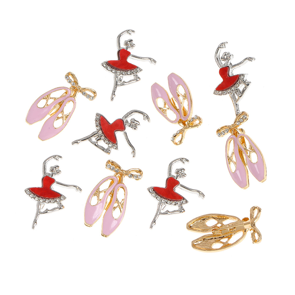 Set 10 brose martisor balerine cu pantofi roz