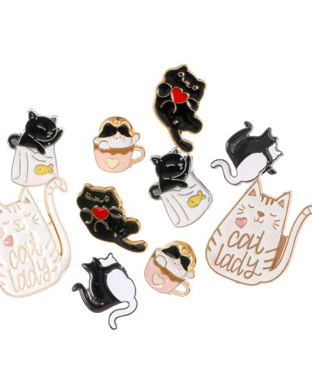Set 10 brose martisor cu pisici colorate
