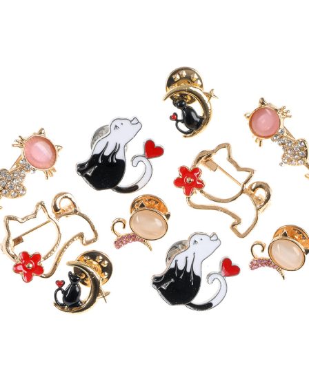 Set 10 brose martisor cu pisici colorate