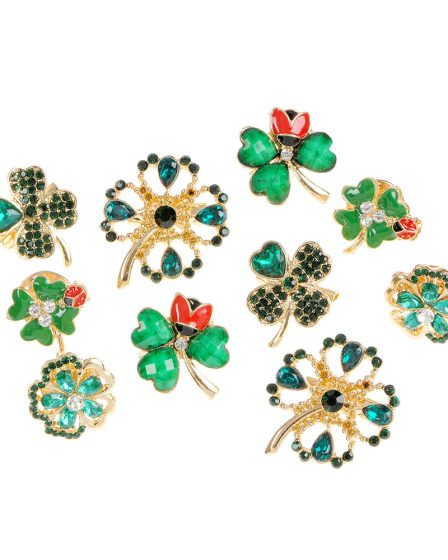 Set 10 brose martisor trifoi cu pietre verzi