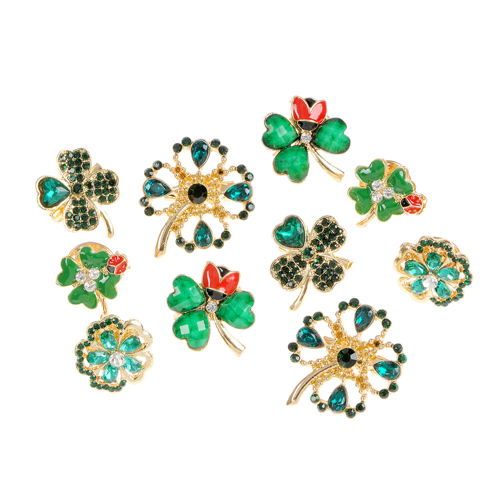 Set 10 brose martisor trifoi cu pietre verzi