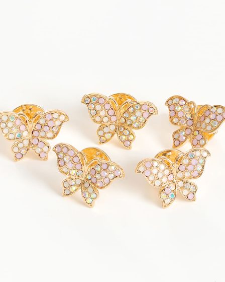 Set 5 brose martisor cu fluturi roz