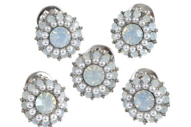 Set 5 brose martisor floare argintie cu pietre