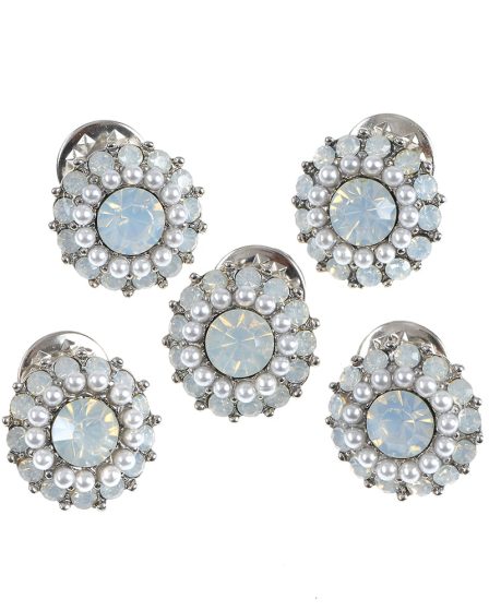 Set 5 brose martisor floare argintie cu pietre