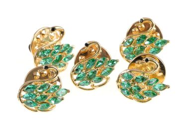 Set 5 brose martisor lebada aurie cu pietre verzi